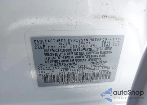 2019 Nissan Sentra Sv from USA, damaged, VIN 3N1AB7AP2KY342354